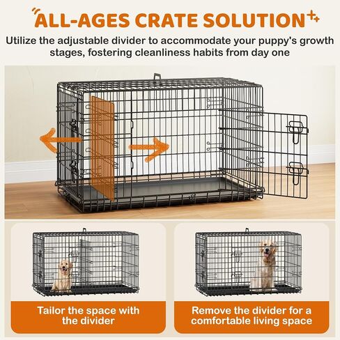 Yaheetech 42inch Double Door Dog Crate w/Divider, Collapsible Metal Kennel in Kuwait