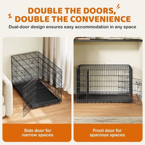 Yaheetech 42inch Double Door Dog Crate w/Divider, Collapsible Metal Kennel in Kuwait