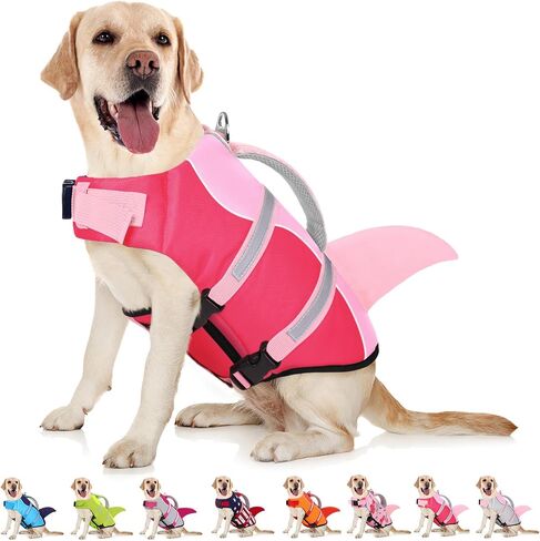 AOFITEE Dog Life Jacket, Dog Life Vest for Swimming, Shark Dog Life Vest with Rescue Handle and Reflective Stripe, Ripstop Dog Lifesaver Float Coat, Dog Swimming Vest for Small Medium Large Dogs Blue in Saudi Arabia