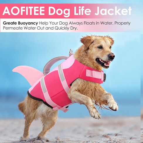 AOFITEE Dog Life Jacket, Dog Life Vest for Swimming, Shark Dog Life Vest with Rescue Handle and Reflective Stripe, Ripstop Dog Lifesaver Float Coat, Dog Swimming Vest for Small Medium Large Dogs Blue in Saudi Arabia