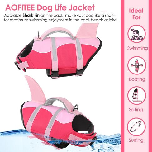 AOFITEE Dog Life Jacket, Dog Life Vest for Swimming, Shark Dog Life Vest with Rescue Handle and Reflective Stripe, Ripstop Dog Lifesaver Float Coat, Dog Swimming Vest for Small Medium Large Dogs Blue in Saudi Arabia