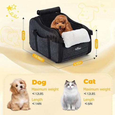 Nobleza Dog Car Seat, Washable and Detachable Dog Booster Car Seat for Small/Medium Dogs Under 35lbs, Non-Slip Bottom Pet Travel Dog car Seats for Small Dogs with Three Storage Pockets Black Grey in Saudi Arabia