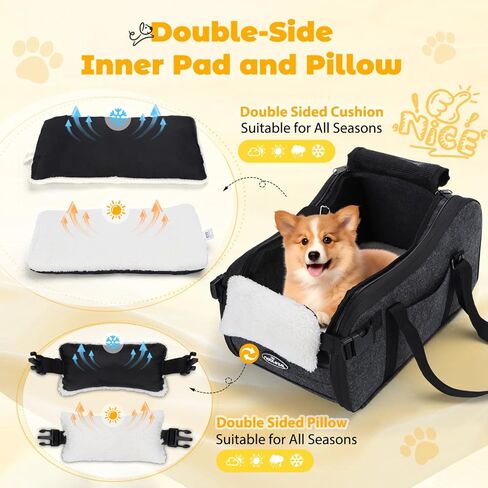 Nobleza Dog Car Seat, Washable and Detachable Dog Booster Car Seat for Small/Medium Dogs Under 35lbs, Non-Slip Bottom Pet Travel Dog car Seats for Small Dogs with Three Storage Pockets Black Grey in Saudi Arabia