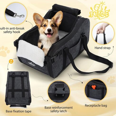 Nobleza Dog Car Seat, Washable and Detachable Dog Booster Car Seat for Small/Medium Dogs Under 35lbs, Non-Slip Bottom Pet Travel Dog car Seats for Small Dogs with Three Storage Pockets Black Grey in Saudi Arabia