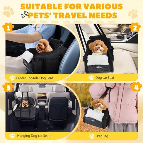Nobleza Dog Car Seat, Washable and Detachable Dog Booster Car Seat for Small/Medium Dogs Under 35lbs, Non-Slip Bottom Pet Travel Dog car Seats for Small Dogs with Three Storage Pockets Black Grey in Saudi Arabia