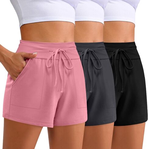 3 Pack Women's Cotton Drawstring Sweat Casual Summer Workout Athletic Gym Lounge Shorts with Pockets in Saudi Arabia