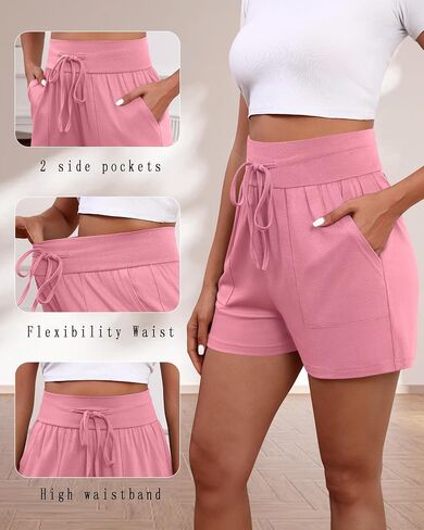 3 Pack Women's Cotton Drawstring Sweat Casual Summer Workout Athletic Gym Lounge Shorts with Pockets in Saudi Arabia