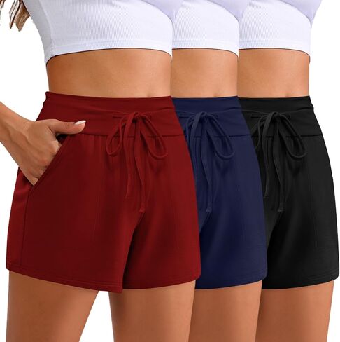 3 Pack Women's Cotton Drawstring Sweat Casual Summer Workout Athletic Gym Lounge Shorts with Pockets in Saudi Arabia