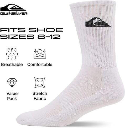 Quiksilver Mens Socks 8 Pairs Crew Socks for Men Premium Athletic Shoe Size 8-12 in Saudi Arabia