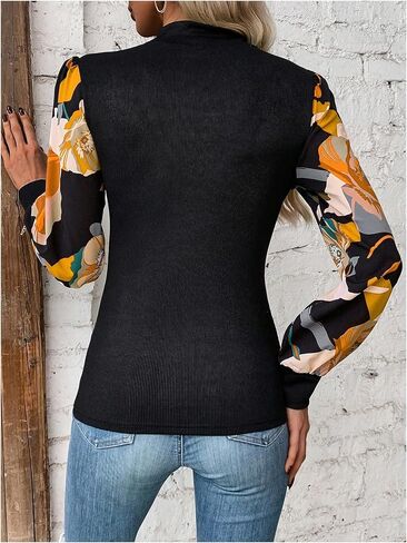 SOLY HUX Women's Striped Bishop Long Sleeve Mock Neck T Shirt Rib Knit Tee Top in Saudi Arabia