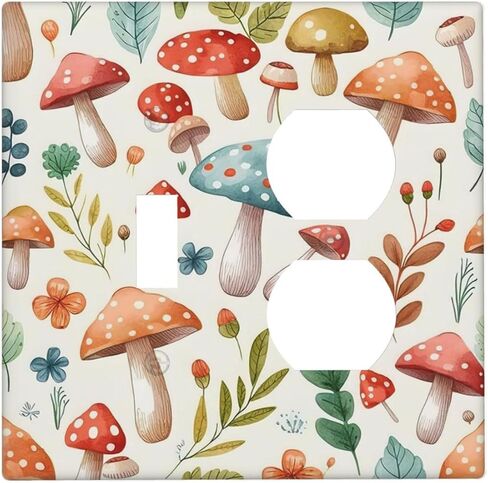 Outlet Covers Boho Cute Mushroom Colorful Plant 1 Gang Duplex Light Switch Cover Plate Decorative Wall Plates Electrical Switchplate Receptacle Cover for Nursery Bathroom Bedroom Decor in Saudi Arabia