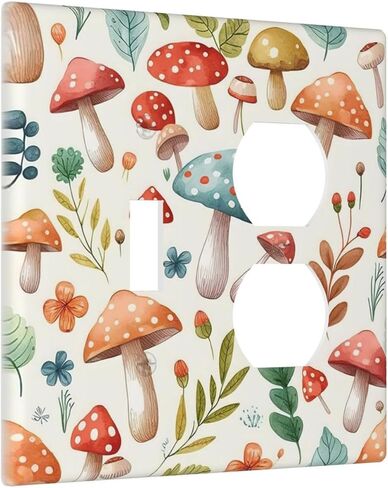 Outlet Covers Boho Cute Mushroom Colorful Plant 1 Gang Duplex Light Switch Cover Plate Decorative Wall Plates Electrical Switchplate Receptacle Cover for Nursery Bathroom Bedroom Decor in Saudi Arabia