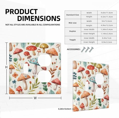 Outlet Covers Boho Cute Mushroom Colorful Plant 1 Gang Duplex Light Switch Cover Plate Decorative Wall Plates Electrical Switchplate Receptacle Cover for Nursery Bathroom Bedroom Decor in Saudi Arabia