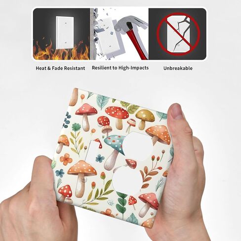 Outlet Covers Boho Cute Mushroom Colorful Plant 1 Gang Duplex Light Switch Cover Plate Decorative Wall Plates Electrical Switchplate Receptacle Cover for Nursery Bathroom Bedroom Decor in Saudi Arabia