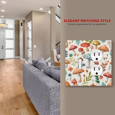 Outlet Covers Boho Cute Mushroom Colorful Plant 1 Gang Duplex Light Switch Cover Plate Decorative Wall Plates Electrical Switchplate Receptacle Cover for Nursery Bathroom Bedroom Decor in Saudi Arabia