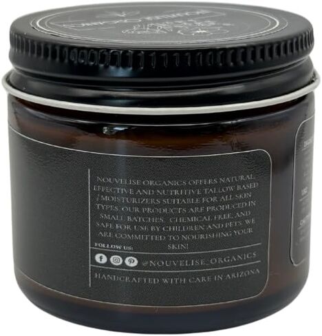Nouvelise Organics: مرطب الشحم المخفوق النقي المصنوع يدويًا - 100% من الشحم الذي يتغذى على العشب وزيت الجوجوبا العضوي | كامل الجسم والوجه | غير معطر لجميع أنواع البشرة (1.7 أونصة) in Saudi Arabia