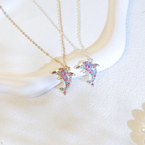 Friendship Dolphin/Axolotl Necklaces for 2 BFF Cubic Zirconia Kawaii Animal Necklace Friendship Axolotl Birthday Gifts for Sister Best Friend Graduation Gift in Saudi Arabia
