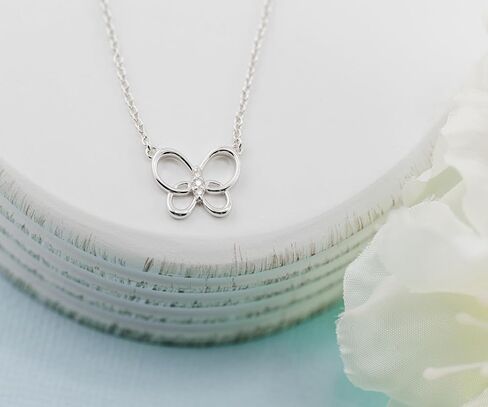 Cherished Moments Girl's Sterling Silver or 14K Gold Plated Butterfly Necklace Gift for Toddlers or Kids, 14-16 inch in Saudi Arabia