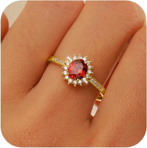 Ruby Rings for Women 925 Sterling Silver 14K Gold Plated July Birthstone Red Gemstone Ring Promise Rings for Her Dainty Cubic Zirconia Eternity Engagement Wedding Band Ring Jewelry Graduation Gifts in Kuwait