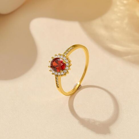 Ruby Rings for Women 925 Sterling Silver 14K Gold Plated July Birthstone Red Gemstone Ring Promise Rings for Her Dainty Cubic Zirconia Eternity Engagement Wedding Band Ring Jewelry Graduation Gifts in Kuwait