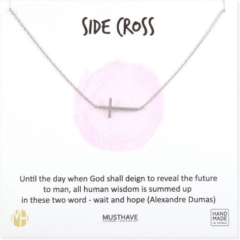 Musthave Side Cross 18k قلادة مطلية بالذهب مع بطاقة الرسائل ، والذهب والفضة ، وسلسلة مرساة ، وأفضل قلادة هدية ، وحجم 16 بوصة + 2 بوصة ، بطاقة هدية in Kuwait