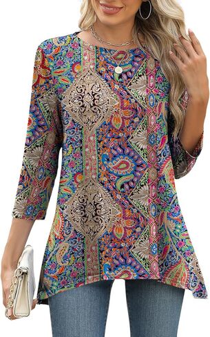 LOMON 3/4 Sleeve Tunic Tops for Women Loose Fit Dressy Casual Blouse Flowy Shirts to Wear with Leggings S-3XL in Saudi Arabia