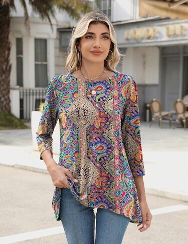LOMON 3/4 Sleeve Tunic Tops for Women Loose Fit Dressy Casual Blouse Flowy Shirts to Wear with Leggings S-3XL in Saudi Arabia
