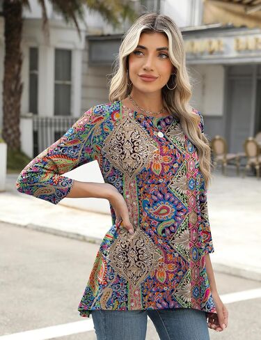LOMON 3/4 Sleeve Tunic Tops for Women Loose Fit Dressy Casual Blouse Flowy Shirts to Wear with Leggings S-3XL in Saudi Arabia