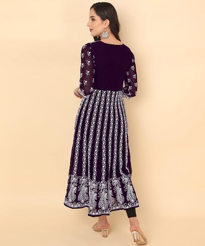 Women's Georgette Chikankari Embroidered Anarkali Kurta in Kuwait