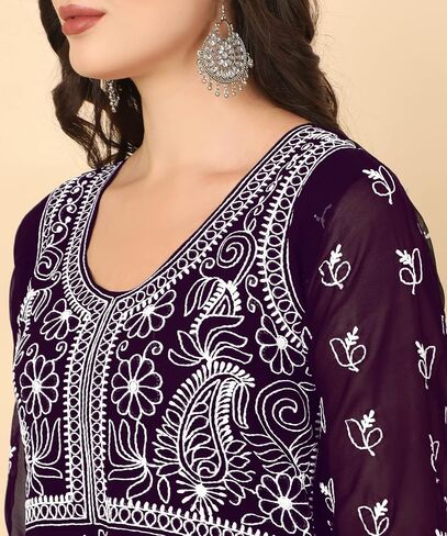 Women's Georgette Chikankari Embroidered Anarkali Kurta in Kuwait