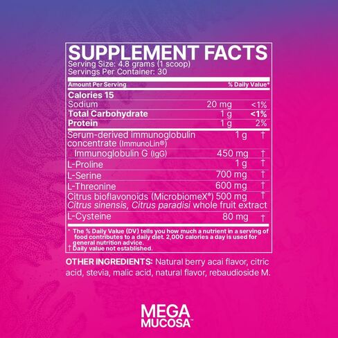 Microbiome Labs MegaMucosa Gut Health Powder - Digestive Supplement with Complete Mucosal Support for Healthy Gut & Immune Function - Dairy-Free Immunoglobulins & Amino Acids - Berry Acai (5.5 oz) in Saudi Arabia