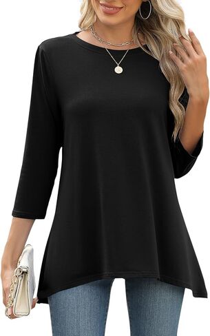 LOMON 3/4 Sleeve Tunic Tops for Women Loose Fit Dressy Casual Blouse Flowy Shirts to Wear with Leggings S-3XL in Saudi Arabia