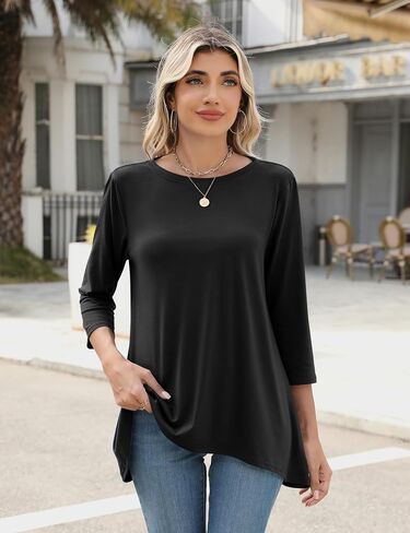 LOMON 3/4 Sleeve Tunic Tops for Women Loose Fit Dressy Casual Blouse Flowy Shirts to Wear with Leggings S-3XL in Saudi Arabia