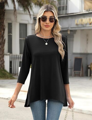LOMON 3/4 Sleeve Tunic Tops for Women Loose Fit Dressy Casual Blouse Flowy Shirts to Wear with Leggings S-3XL in Saudi Arabia