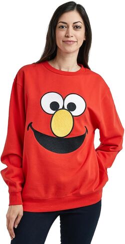 Sesame Street Big Face Elmo Red Crew Neck Long Sleeve Oversized Fleece Sweatshirt in Saudi Arabia