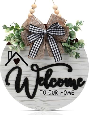 12 Inch 3D Welcome Sign for Front Door- Farmhouse Welcome Door Sign for Front Porch Decor，Wooden Door Decorations Outdoor Hanging Home Signs，Door Wreaths for Front Door Outside All Season in Kuwait