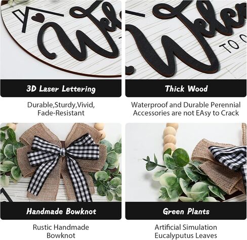 12 Inch 3D Welcome Sign for Front Door- Farmhouse Welcome Door Sign for Front Porch Decor，Wooden Door Decorations Outdoor Hanging Home Signs，Door Wreaths for Front Door Outside All Season in Kuwait