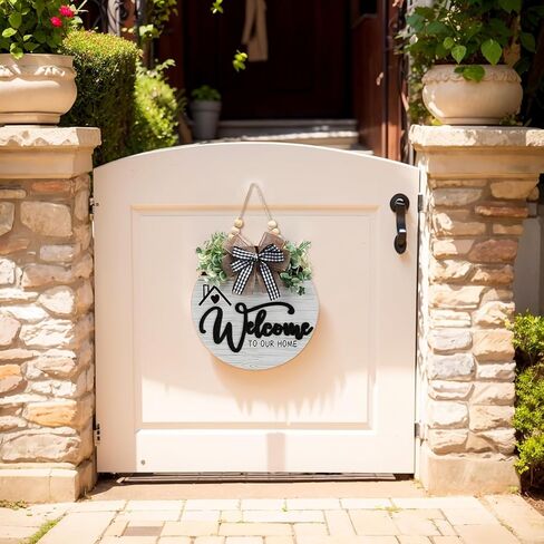 12 Inch 3D Welcome Sign for Front Door- Farmhouse Welcome Door Sign for Front Porch Decor，Wooden Door Decorations Outdoor Hanging Home Signs，Door Wreaths for Front Door Outside All Season in Kuwait