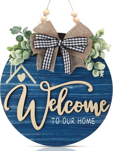 12 Inch 3D Welcome Sign for Front Door- Farmhouse Welcome Door Sign for Front Porch Decor，Wooden Door Decorations Outdoor Hanging Home Signs，Door Wreaths for Front Door Outside All Season in Kuwait