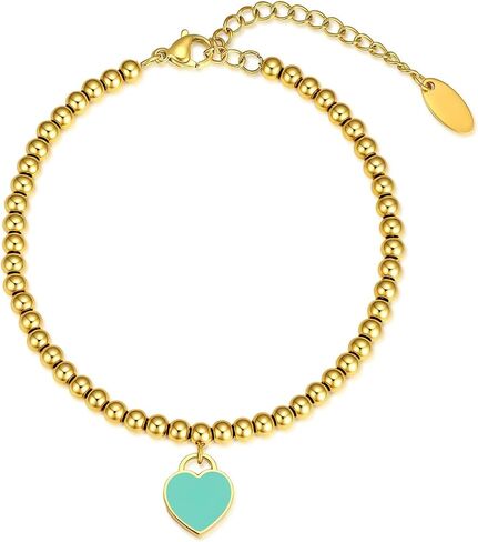 Rosy Heart Bracelet 14K Gold-Plated, 304 Stainless Steel, 3 Colors (Pink, Blue, Red) – Elegant Gift for Her in Saudi Arabia