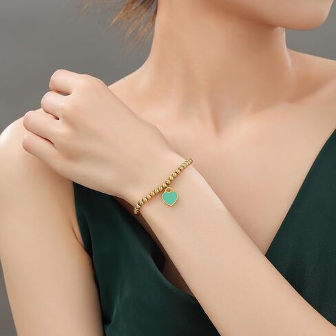 Rosy Heart Bracelet 14K Gold-Plated, 304 Stainless Steel, 3 Colors (Pink, Blue, Red) – Elegant Gift for Her in Saudi Arabia