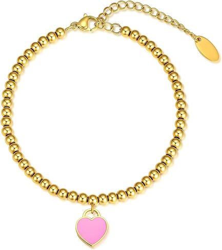 Rosy Heart Bracelet 14K Gold-Plated, 304 Stainless Steel, 3 Colors (Pink, Blue, Red) – Elegant Gift for Her in Saudi Arabia