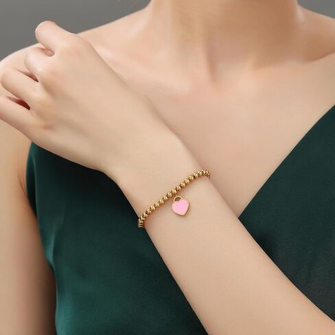Rosy Heart Bracelet 14K Gold-Plated, 304 Stainless Steel, 3 Colors (Pink, Blue, Red) – Elegant Gift for Her in Saudi Arabia