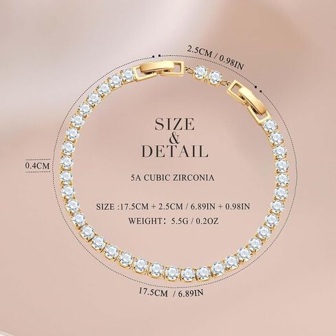 14K Gold Plated Cubic Zirconia Tennis Bracelet for Women, Gift Packaging Included for Your Special Her, Hypoallergenic for Sensitive Skin in Saudi Arabia