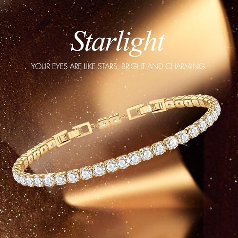 14K Gold Plated Cubic Zirconia Tennis Bracelet for Women, Gift Packaging Included for Your Special Her, Hypoallergenic for Sensitive Skin in Saudi Arabia