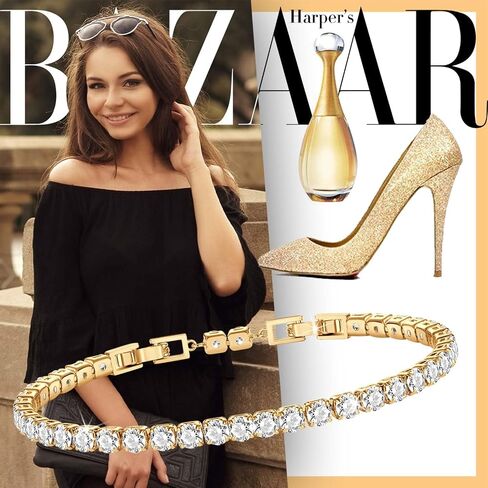 14K Gold Plated Cubic Zirconia Tennis Bracelet for Women, Gift Packaging Included for Your Special Her, Hypoallergenic for Sensitive Skin in Saudi Arabia