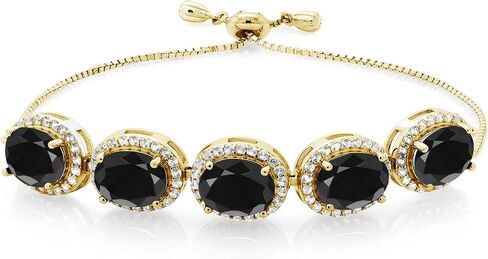 Gem Stone King 18K Yellow Gold Plated Silver 9X7MM Oval Gemstone Birthstone 5-Stone Tennis Bracelet For Women | Fully Adjustable Up to 9 Inch in Kuwait