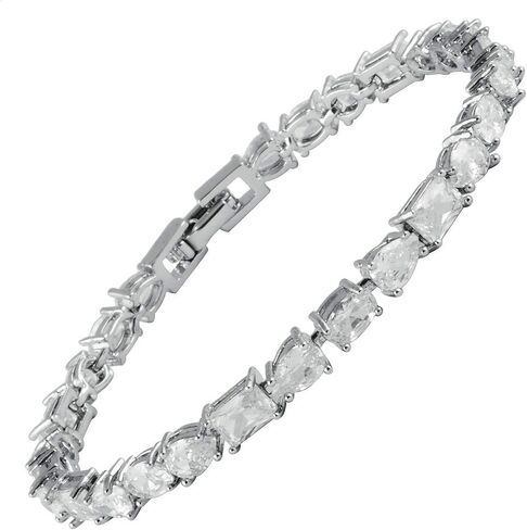 RIZILIA Emerald&Oval&Pear Cut White Cubic Zirconia CZ 18K White Gold Plated Tennis Bracelet, 7" in Saudi Arabia