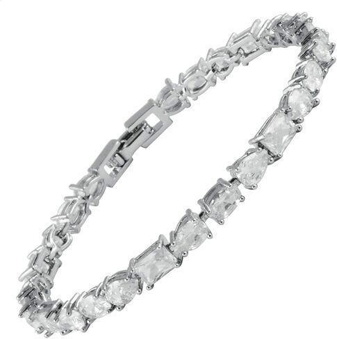 RIZILIA Emerald&Oval&Pear Cut White Cubic Zirconia CZ 18K White Gold Plated Tennis Bracelet, 7" in Saudi Arabia
