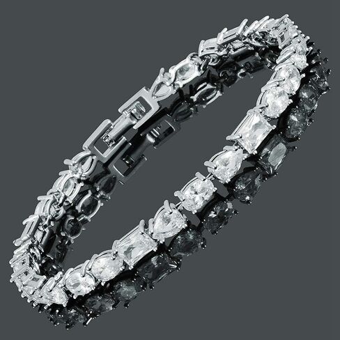 RIZILIA Emerald&Oval&Pear Cut White Cubic Zirconia CZ 18K White Gold Plated Tennis Bracelet, 7" in Saudi Arabia